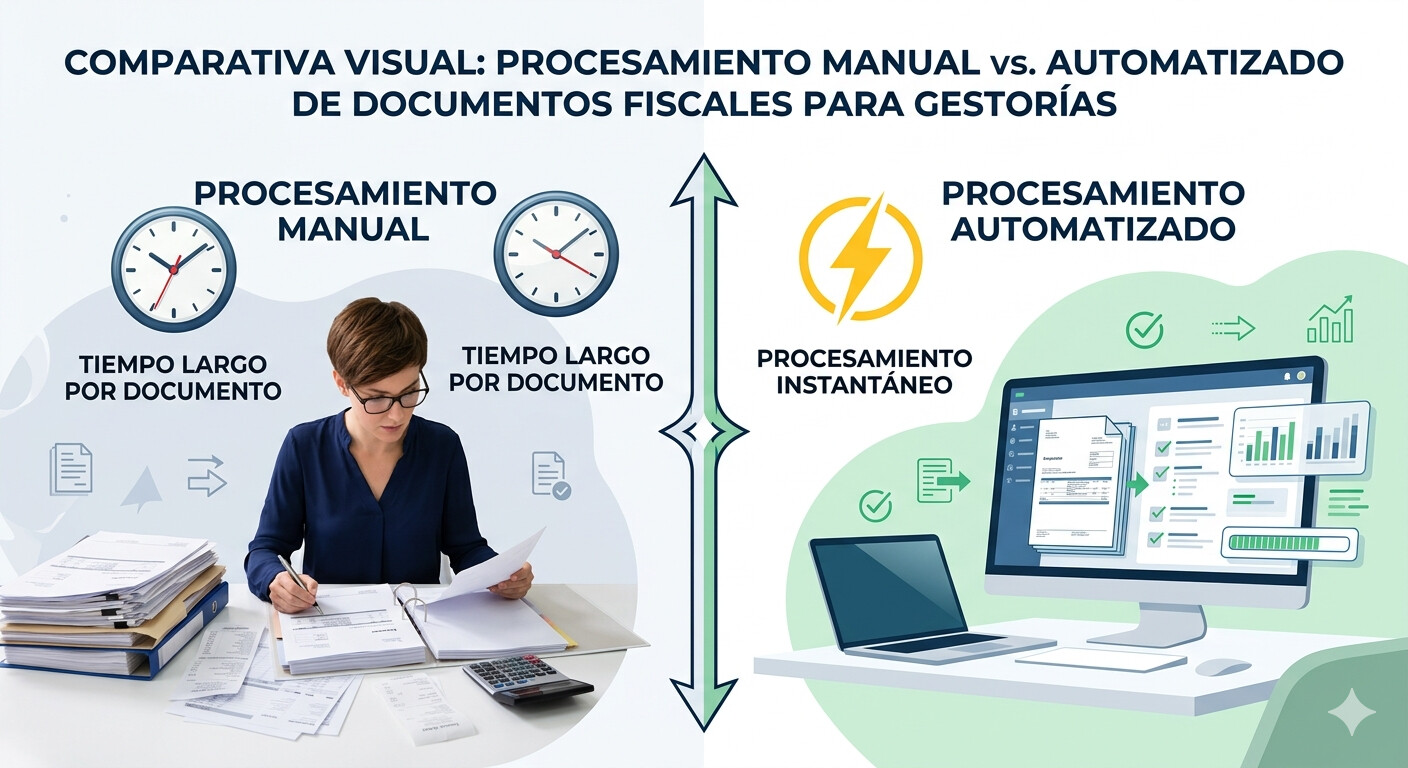 Comparativa tiempo procesamiento manual vs automatizado campaña Renta 2026: de 45 minutos a 8 segundos por documento con CopilotGestoria