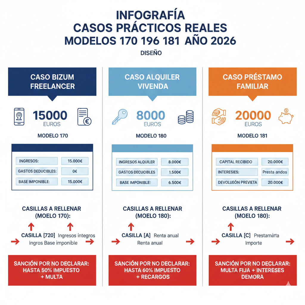 Casos prácticos reales modelos informativos 2026 con ejemplos freelance, ecommerce, abogado, gestoría y SaaS internacional