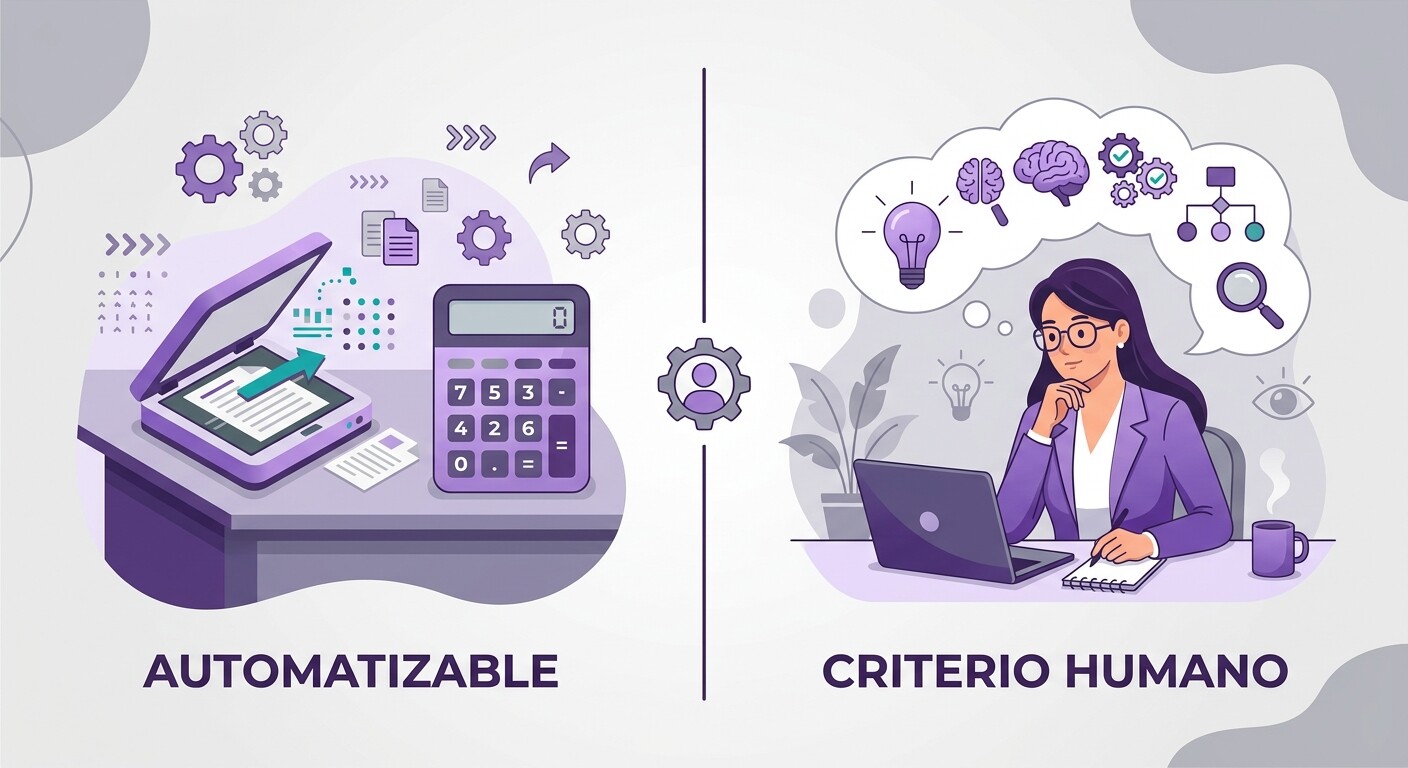 Comparativa entre tareas del cierre trimestral que se pueden automatizar y tareas que siguen exigiendo criterio profesional del gestor