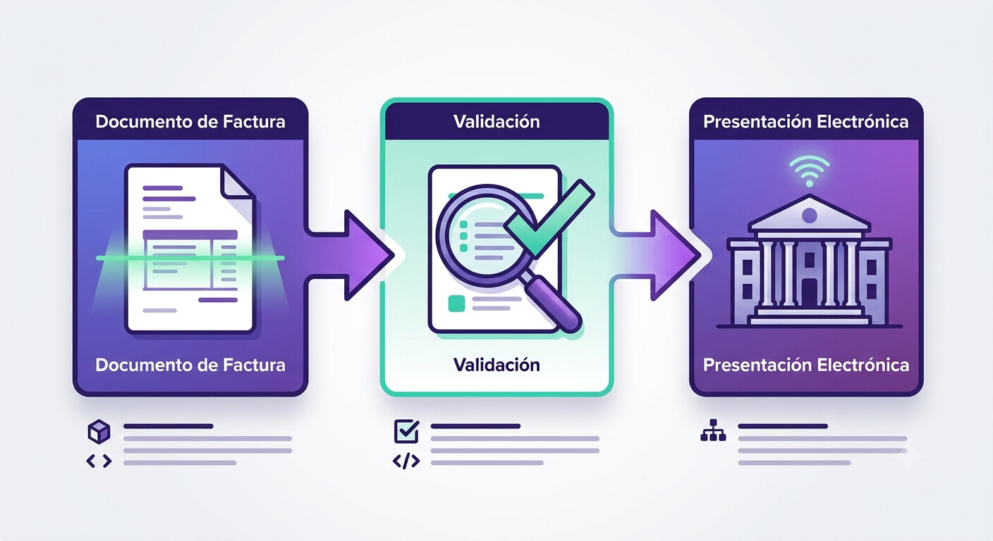 Flujo de automatización fiscal de CopilotGestoria: factura procesada, modelo AEAT validado y presentación automática