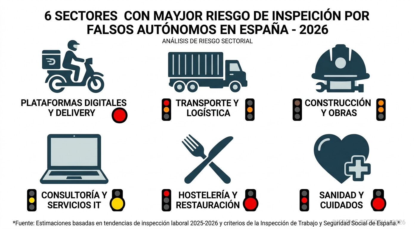 Sectores con mayor riesgo de inspección por falsos autónomos en 2026: delivery, logística, construcción, consultoría, hostelería y sanitario