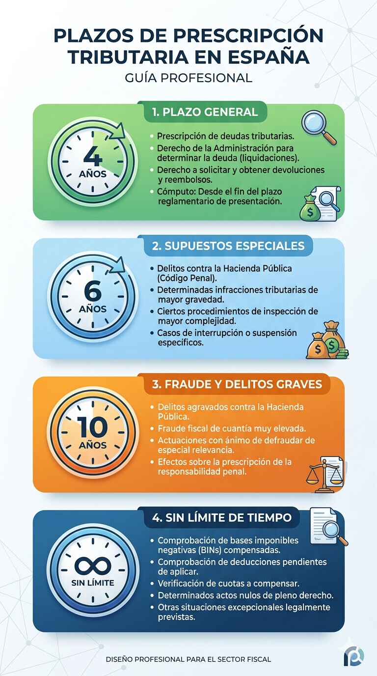 Semáforo de riesgo fiscal con siete escenarios de prescripción tributaria clasificados por nivel de peligro