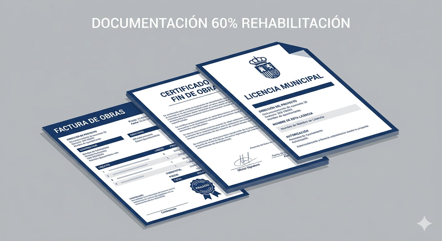 Documentación necesaria para aplicar la reducción del 60% por rehabilitación en el IRPF 2026: facturas de obras, certificado fin de obra y licencia municipal