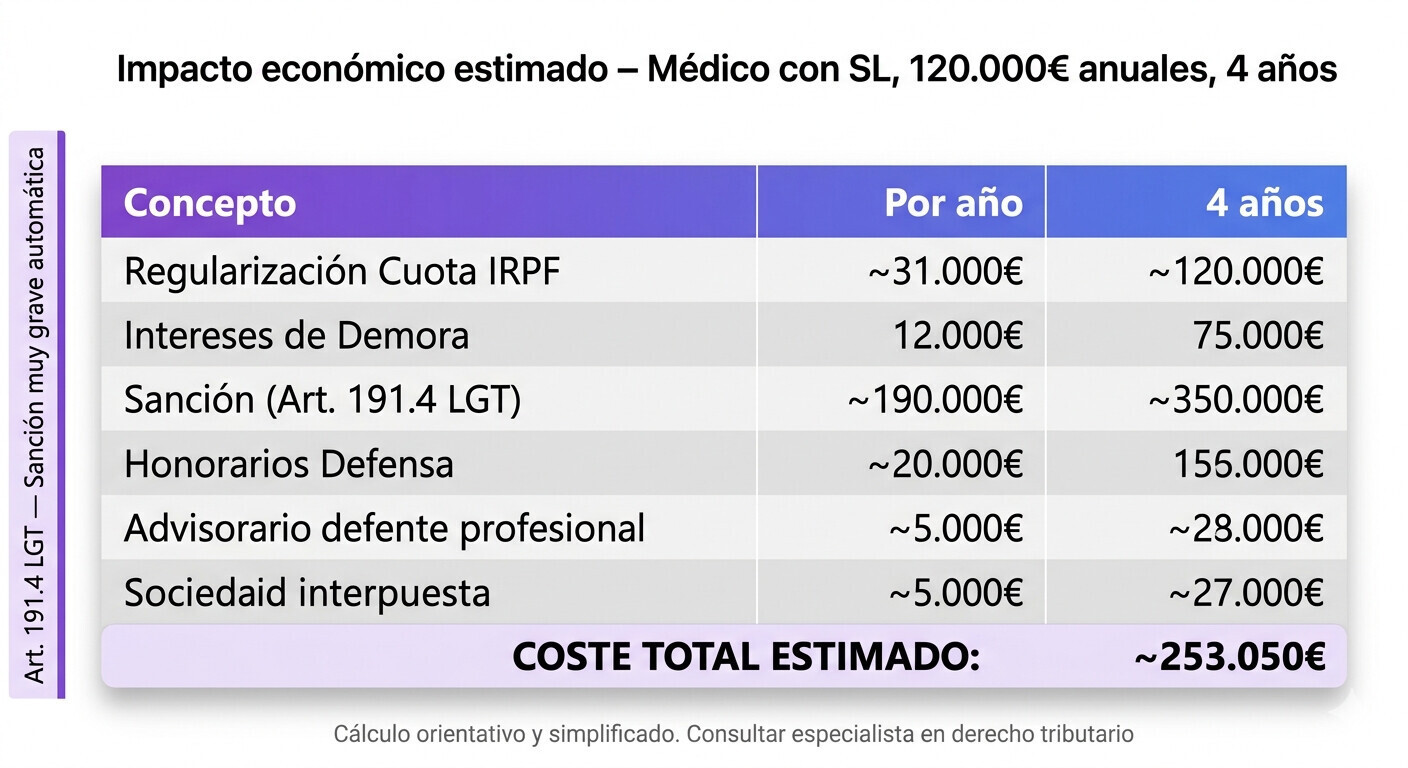 Diagrama de protocolo de actuación en 5 pasos para gestores ante riesgo de sociedad interpuesta: auditoría de cartera, comunicación al cliente, documentación defensiva, evaluación de regularización voluntaria y verificación del Modelo 232