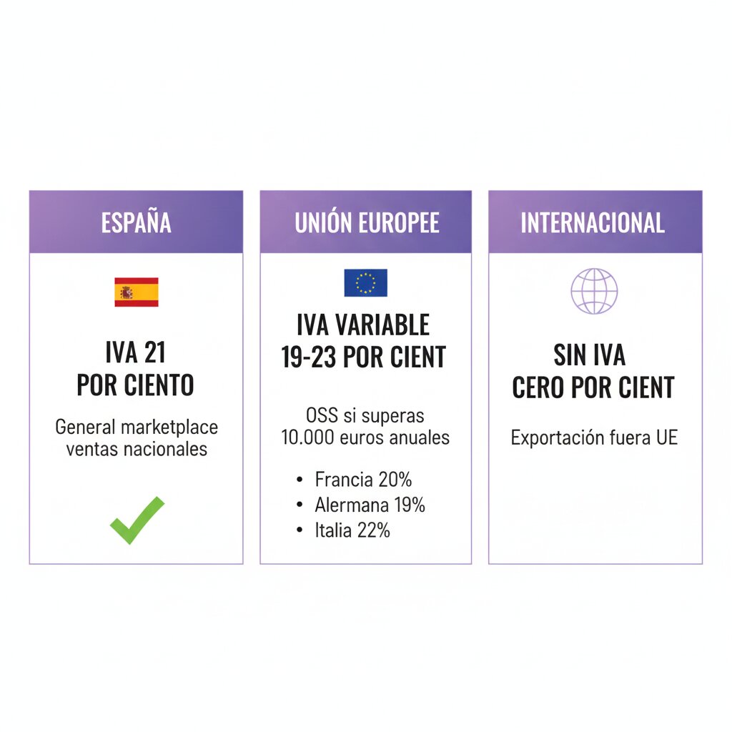 Tabla comparativa IVA TikTok Shop España 21% versus Francia 20% Alemania 19% países UE y ventas internacionales sin IVA