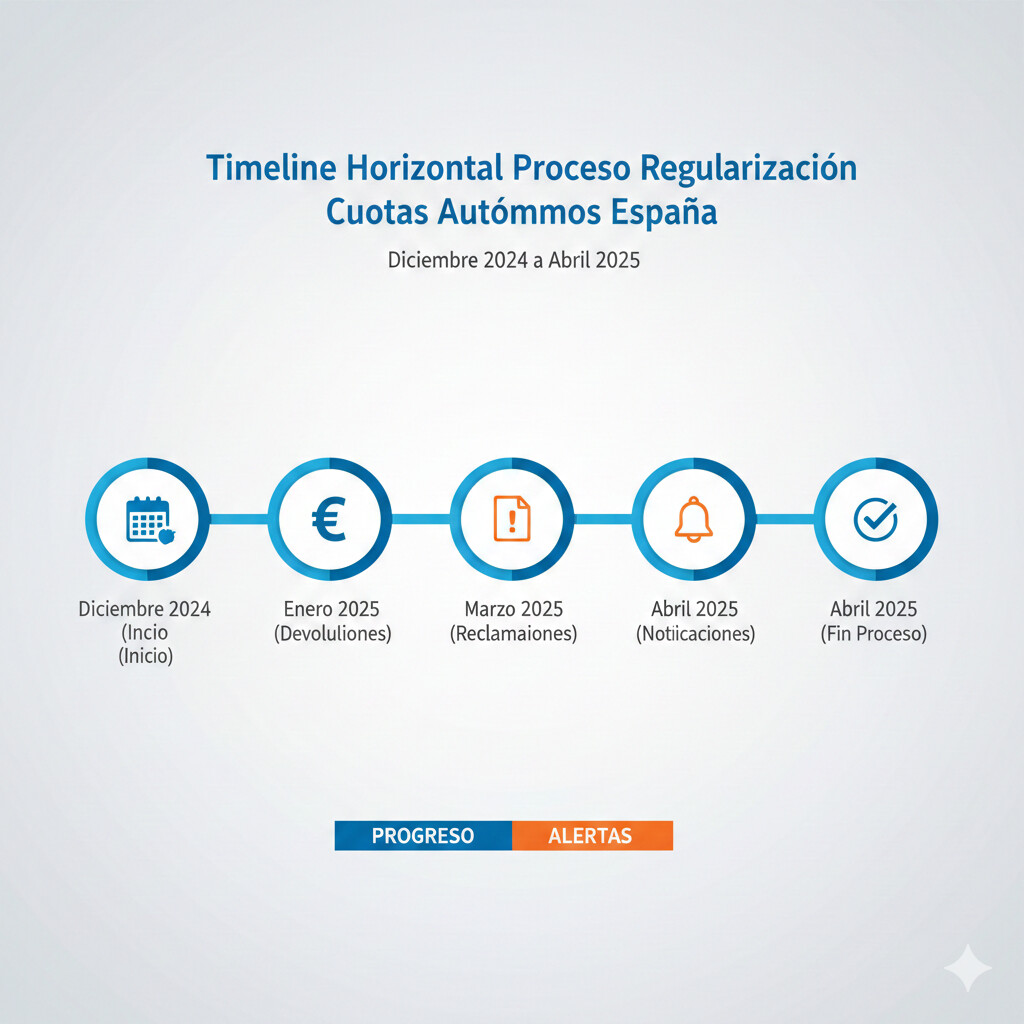 Timeline proceso regularización cuotas autónomos 2024-2025 - Calendario completo diciembre a abril